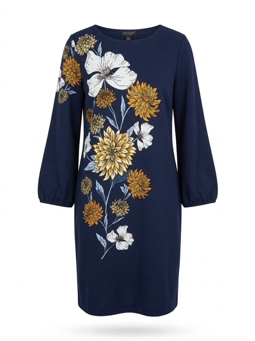 NWT Ann Taylor Factory Navy Blue Floral Long Sleeve Shift Dress Size Large